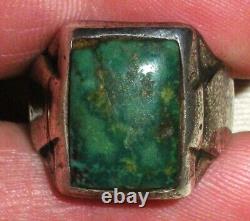 BAQUE EN ARGENT STERLING TURQUOISE VERT NAVAJO VINTAGE TAILLE 9