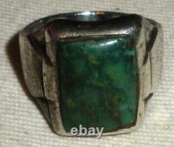 BAQUE EN ARGENT STERLING TURQUOISE VERT NAVAJO VINTAGE TAILLE 9