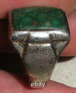 BAQUE EN ARGENT STERLING TURQUOISE VERT NAVAJO VINTAGE TAILLE 9