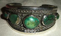 BRACELET EN ARGENT MASSIF ET FILS TORSADÉS EN TURQUOISE NAVAJO VINTAGE