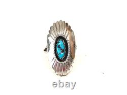 Bague Vintage Navajo en Argent Sterling 925 avec Turquoise Naturelle dans un Boîtier d'Ombre Taille 7