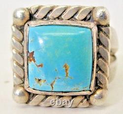 Bague carrée pour homme en argent sterling et turquoise des Indiens Navajo des années 1940-1950, taille 13