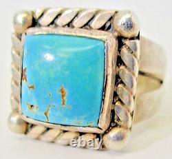 Bague carrée pour homme en argent sterling et turquoise des Indiens Navajo des années 1940-1950, taille 13