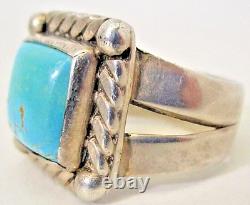 Bague carrée pour homme en argent sterling et turquoise des Indiens Navajo des années 1940-1950, taille 13