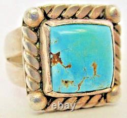 Bague carrée pour homme en argent sterling et turquoise des Indiens Navajo des années 1940-1950, taille 13