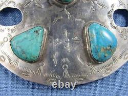 Barrette à cheveux en argent sterling Navajo vintage avec turquoise estampillée signée grande