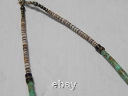 Beau Vintage 15 3/4 Collier Navajo Indien en Argent Sterling Turquoise Heishi