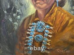 Beau tableau à l'huile de portrait ancien du Sud-Ouest Navajo de Gertrude Rust
