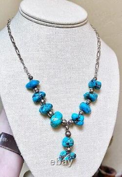 Belle collier de perles de banc en argent sterling et turquoise de style vintage amérindien