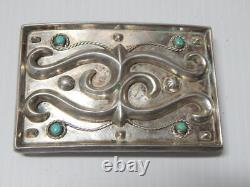 Boucle de ceinture Rodeo occidental en argent sterling et turquoise Navajo antique / vintage