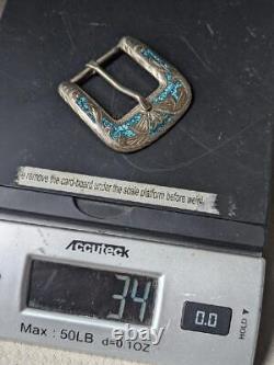 Boucle de ceinture en argent sterling vintage incrustée de pierre de turquoise, style indien navajo occidental