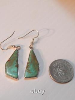 Boucles d'oreilles pendantes en argent sterling + turquoise indienne navajo vintage