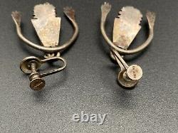Boucles d'oreilles pendantes en argent sterling vintage avec turquoise Naja Navajo indien à vis