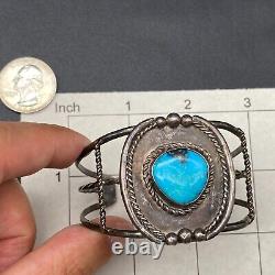 Bracelet Manchette en Argent Turquoise Navajo Indien Vintage 6-1/2