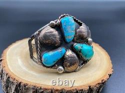 Bracelet Manchette en Argent et Turquoise Navajo Native Indian Vintage 6-5/8