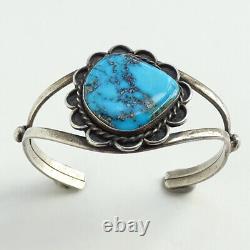 Bracelet manchette amérindien Navajo vintage en argent sterling avec turquoise et pyrite
