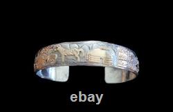Bracelet manchette de conteur Vintage TA Begay Navajo Indian en argent sterling 12k GF