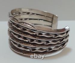 Bracelet manchette en argent estampé torsadé de style Navajo ancien et lourd