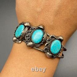 Bracelet manchette en argent et turquoise faite à la main par les Navajos vintage.