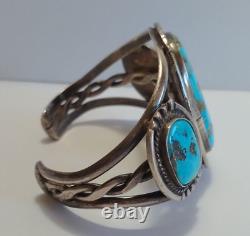 Bracelet manchette en argent et turquoise vintage des Indiens Navajo