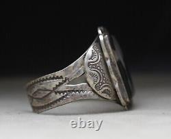 Bracelet manchette en argent sterling Navajo amérindien vintage en jaspe flocon de neige