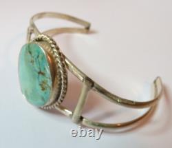 Bracelet manchette en argent sterling avec turquoise indienne Navajo d'époque