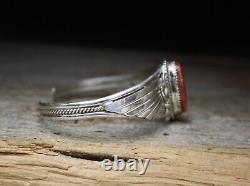 Bracelet manchette en argent sterling et coquillage épineux Navajo amérindien ancien