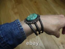 Bracelet manchette en argent sterling et turquoise de style Navajo amérindien vintage