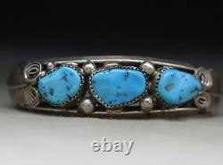 Bracelet manchette en argent sterling et turquoise des Amérindiens Navajo vintage