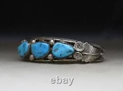 Bracelet manchette en argent sterling et turquoise des Amérindiens Navajo vintage