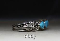 Bracelet manchette en argent sterling et turquoise des Amérindiens Navajo vintage