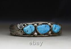 Bracelet manchette en argent sterling et turquoise des Amérindiens Navajo vintage