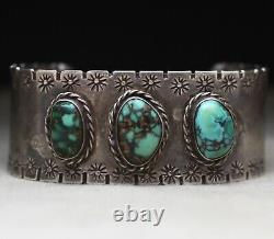 Bracelet manchette en argent sterling turquoise vintage des Amérindiens Navajo