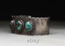 Bracelet manchette en argent sterling turquoise vintage des Amérindiens Navajo