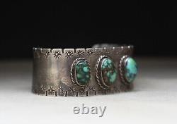 Bracelet manchette en argent sterling turquoise vintage des Amérindiens Navajo