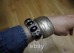 Bracelet manchette en argent sterling vintage amérindien Navajo