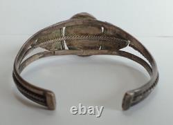 Bracelet manchette en bois pétrifié argenté des Indiens Navajo vintage - Tel que trouvé