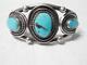 Bracelet Manchette Large En Argent Sterling Amérindien Navajo Avec Des Pierres De Turquoise Vintage