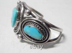 Bracelet manchette large en argent sterling avec de grosses pierres de turquoise vintage des Indiens Navajo