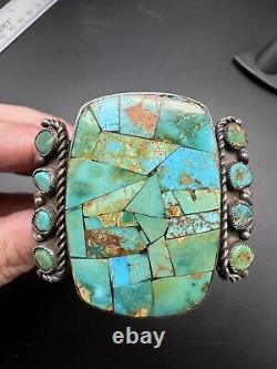 Bracelet manchette lourde en turquoise et argent sterling vintage amérindien Navajo