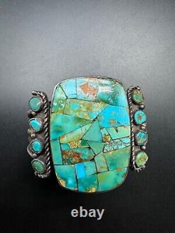 Bracelet manchette lourde en turquoise et argent sterling vintage amérindien Navajo