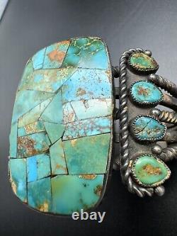 Bracelet manchette lourde en turquoise et argent sterling vintage amérindien Navajo