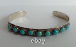 Bracelet manchette vintage en argent Navajo avec plusieurs pierres turquoises