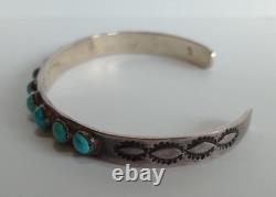 Bracelet manchette vintage en argent Navajo avec plusieurs pierres turquoises
