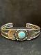 Bracelet Manchette Vintage En Argent Sterling Navajo Avec Feuille En Turquoise