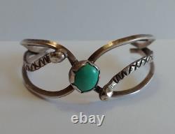 Bracelet manchette vintage en argent sterling Navajo avec serpent turquoise de petit poignet