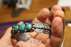 Bracelet manchette vintage en argent sterling avec turquoise Navajo