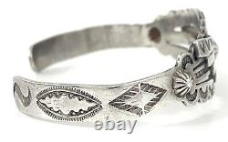 Bracelet manchette vintage en argent sterling estampé Navajo Fred Harvey avec motif de Thunderbird