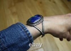 Bracelet manchette vintage en argent sterling navajo américain natif avec azurite