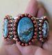 Bracelet Vintage En Argent Sterling Navajo Native American Indian Turquoise Coral